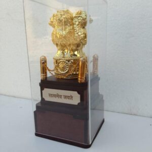Golden Ashoka Pillar Trophy with Acrylic Cover