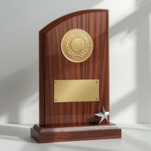 Premium Wooden Plaque Trophy with Star Emblem
